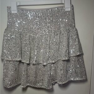 H&M Silver Sequin Tiered Skater Skirt